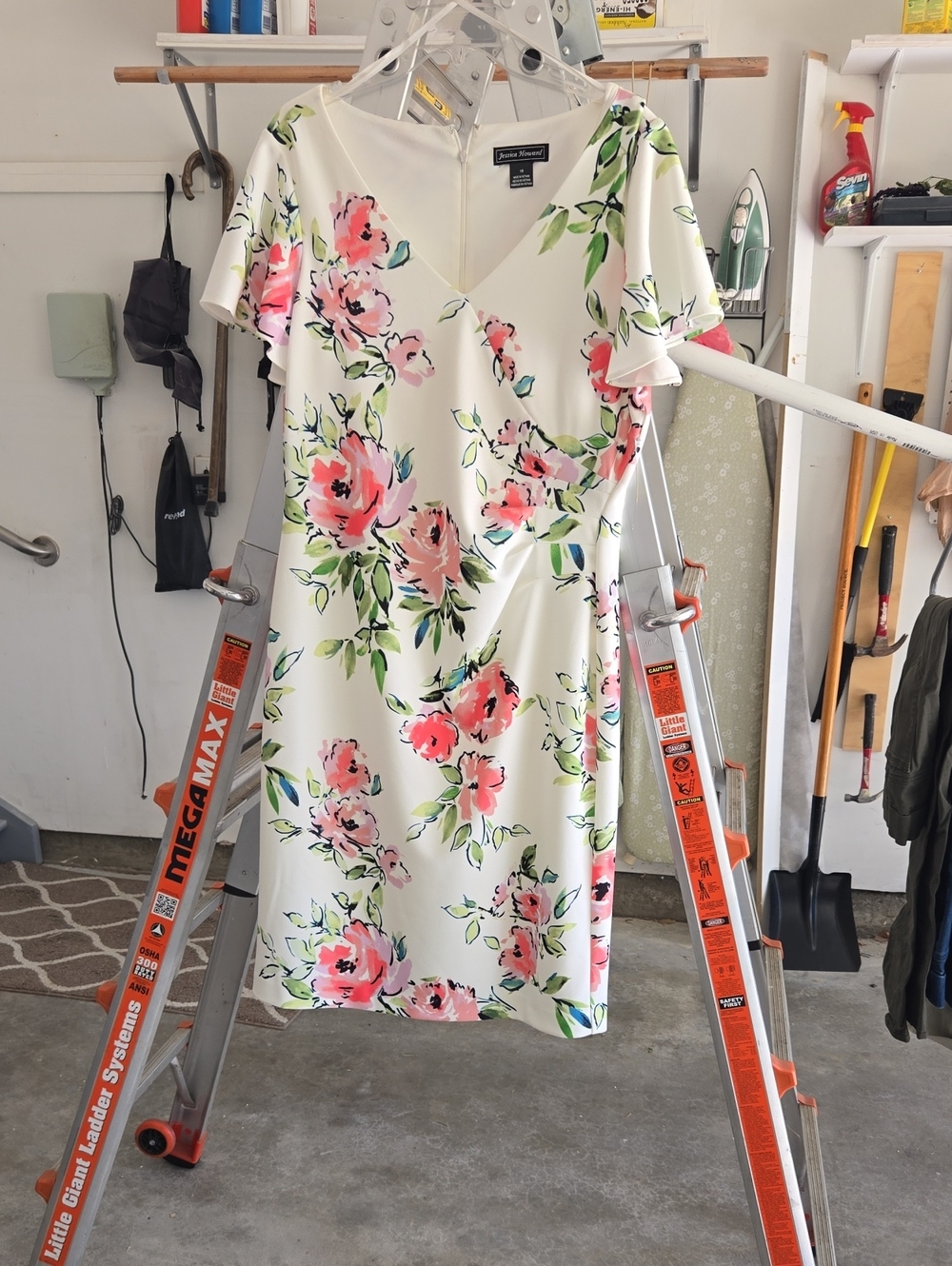 Jessica Howard Cream Floral Midi Dress with Pink and Green Print